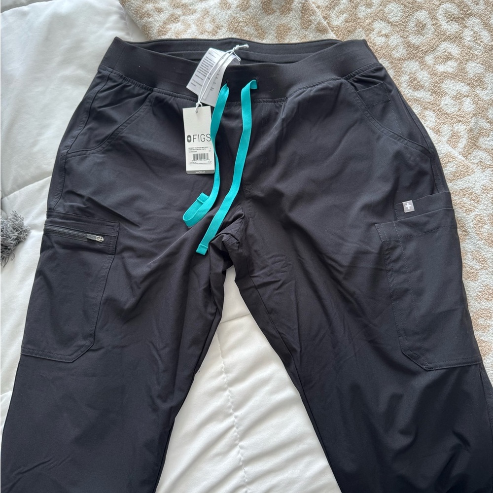 Figs Black Jogger Pants with Teal Drawstring